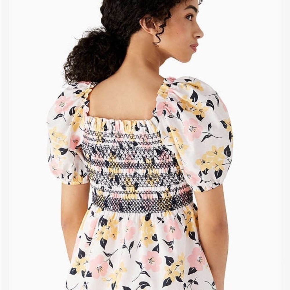 NWT KATE SPADE Lilly Blooms Floral Smocked Puff Sleeve Top | size XS - Picture 2 of 12
